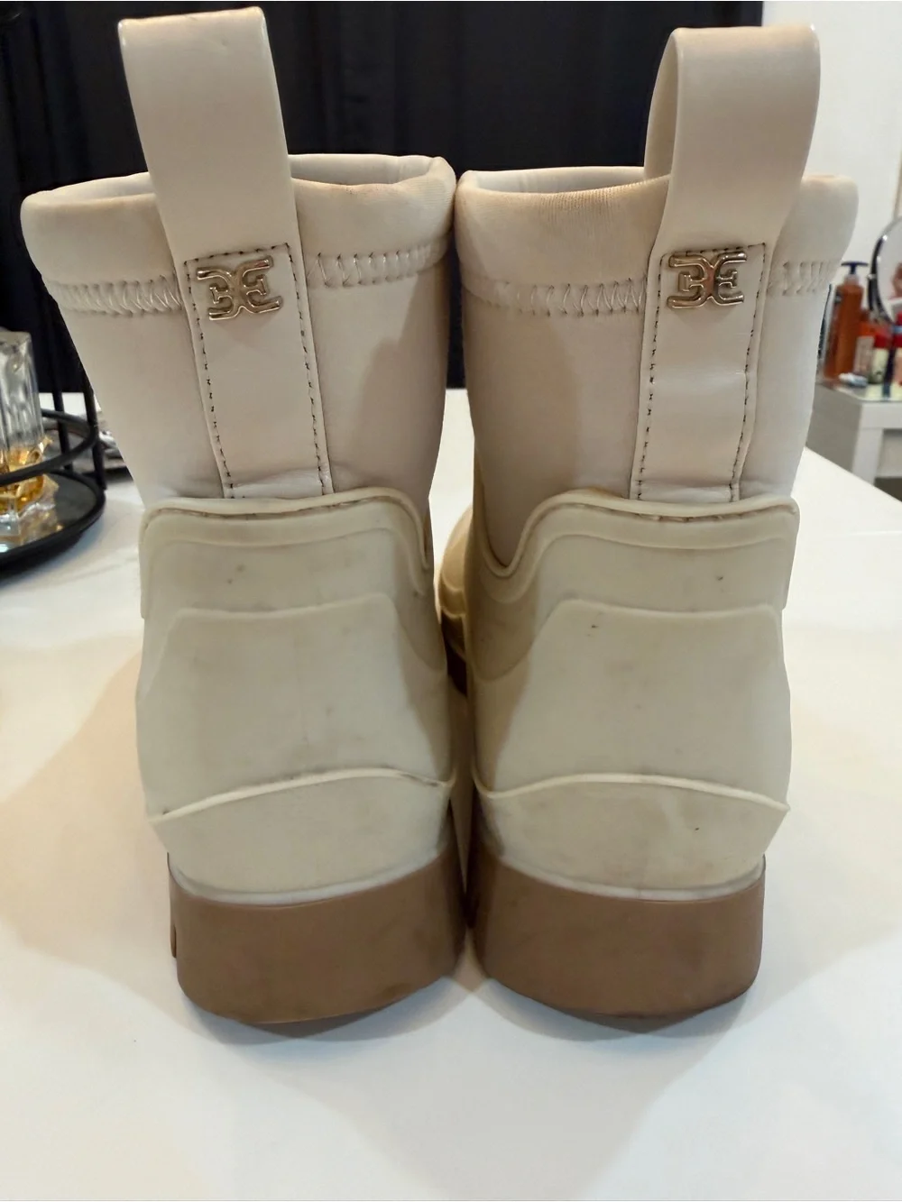 Women’s Beige Ankle Rain Boots - Slip-On Waterproof Chelsea Style